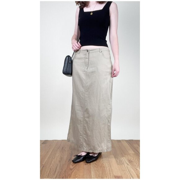 Vintage Linen High or Low Rise Maxi Skirt Straight Column Fit 90s Y2K Euro Girl - Picture 9 of 10